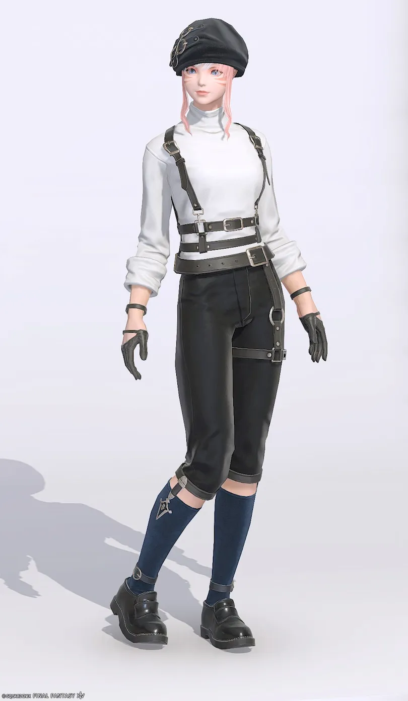 【FF14】ベルトレザー・コスチュームセット（クロップドパンツタイプ）装備👗各種族での見た目・入手方法